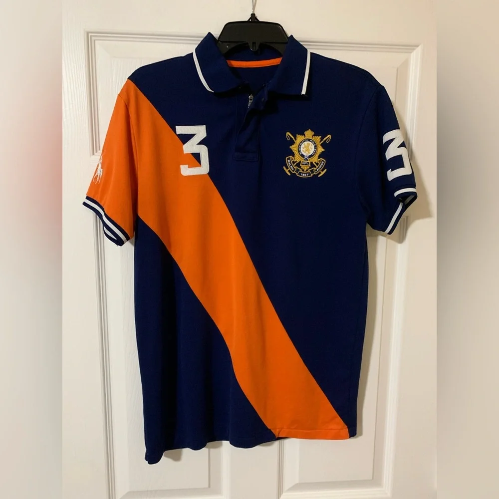 Rugby-Striped Polo Shirt - Navy & Orange